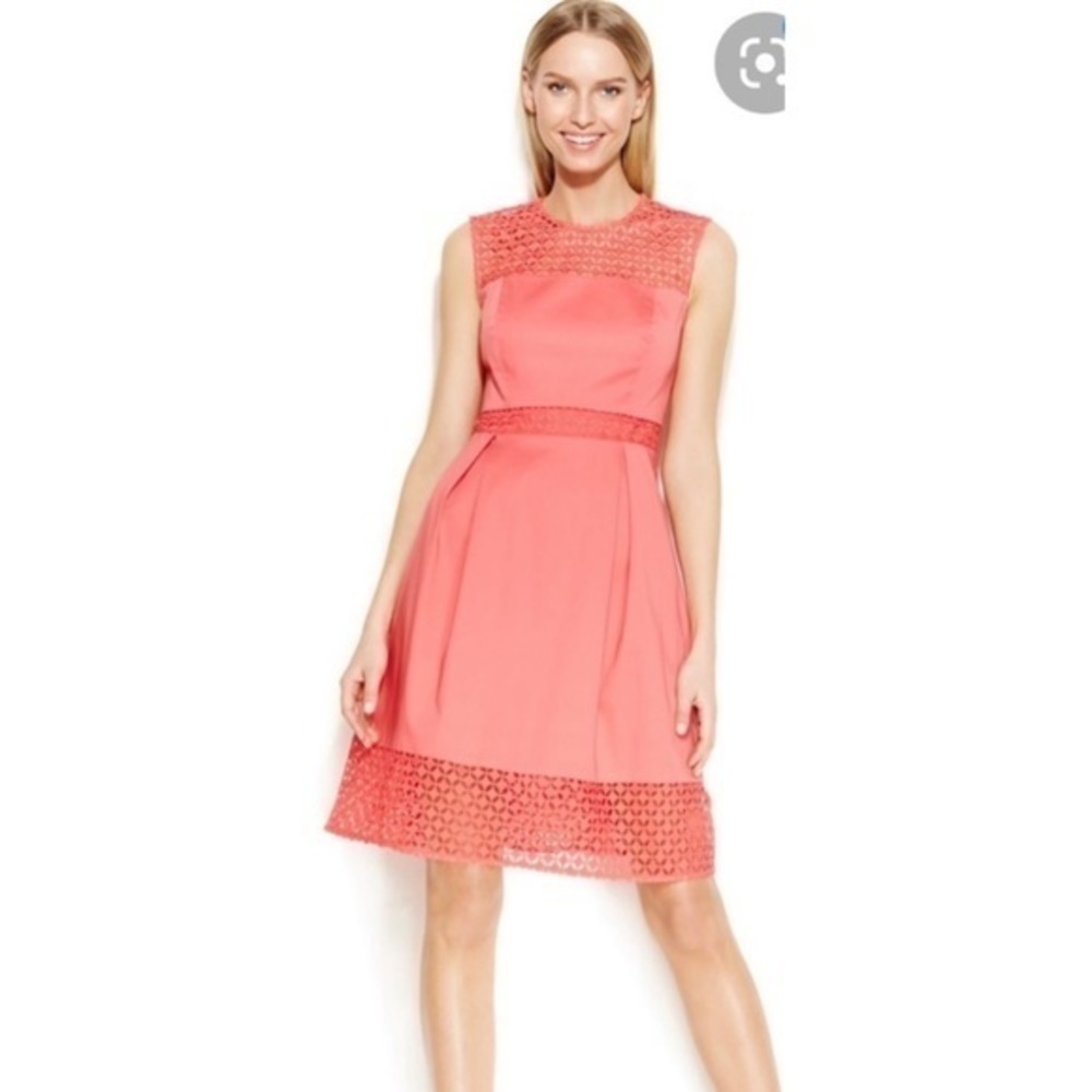 Calvin Klein Coral Fit and Flare Crochet Cut Out Dress Size 4P